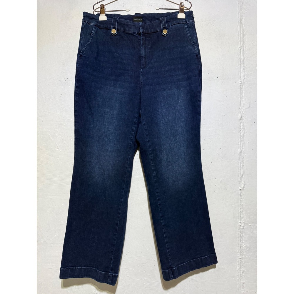Talbots Womens Wide Leg Jeans 16W Blue Moonlit Wash Cotton Blend Nautical Sailor